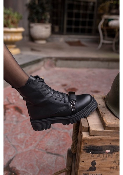 Periay Kadın Siyah Gercek Deri Bot