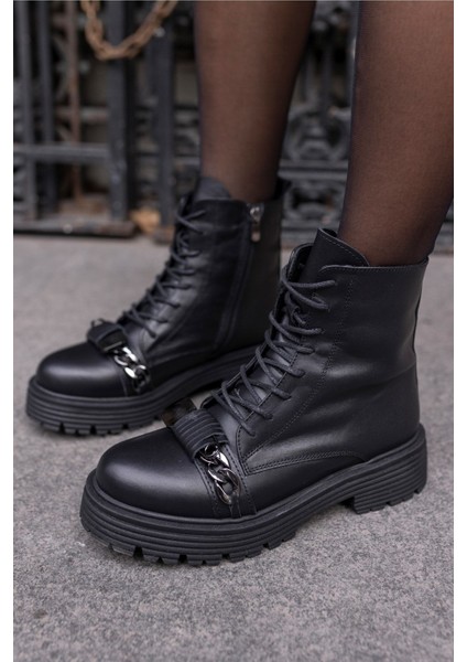 Periay Kadın Siyah Gercek Deri Bot