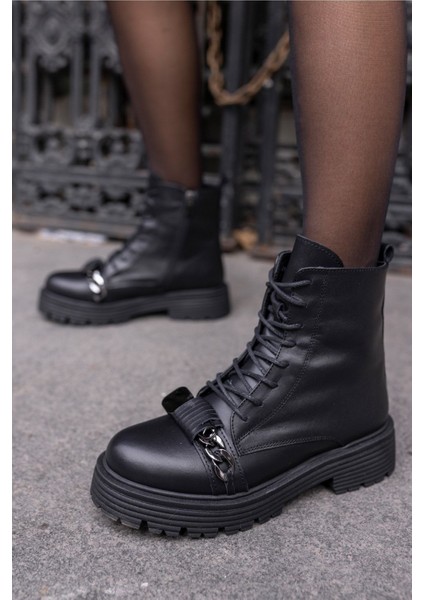 Periay Kadın Siyah Gercek Deri Bot
