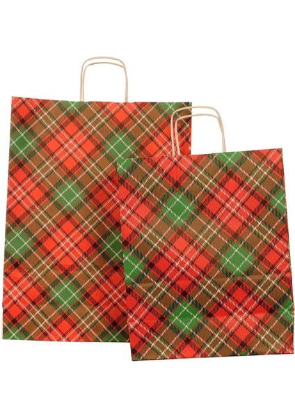 Ekose Desen Kraft Çanta Büyük Boy 31X12X41 cm 25 Adet fiyatları