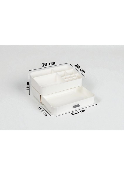 2 Katlı Çekmeceli Makyaj Organizeri Kozmetik Düzenleyici Saklama Kutusu Beyaz fiyatları
