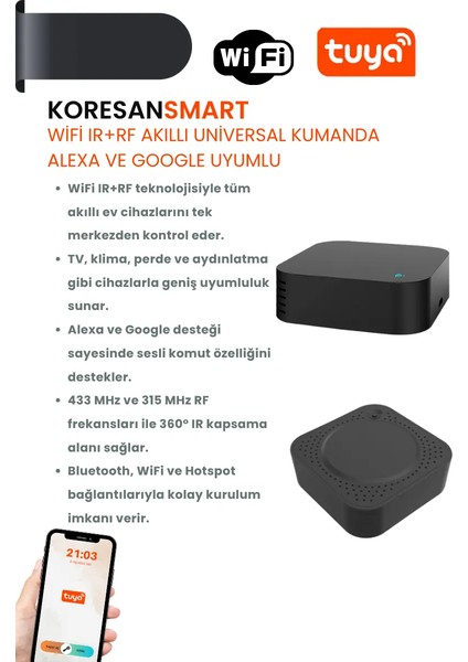 Tuya Wifi Ir+Rf Akıllı Universal Kumanda – Alexa ve Google Uyumlu