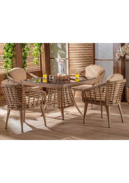 Eyfel Rattan Masa Takımı 4+1 Cappuccino fiyatları