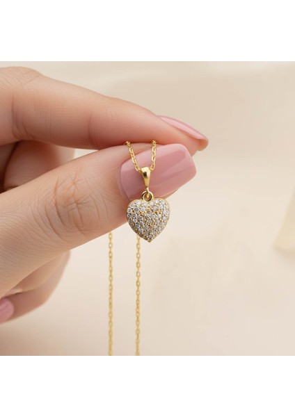 925 Ayar Gümüş Taşlı Bombeli Kalp Kolye