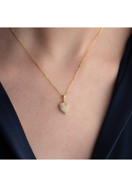 925 Ayar Gümüş Taşlı Bombeli Kalp Kolye fiyatları