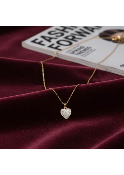 925 Ayar Gümüş Taşlı Bombeli Kalp Kolye modelleri