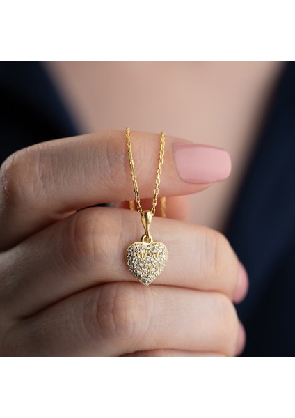 925 Ayar Gümüş Taşlı Bombeli Kalp Kolye fırsatları