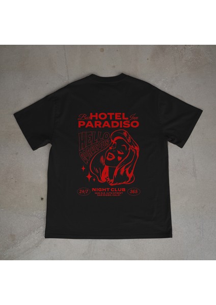 Hotel Tasarım Baskılı Siyah Oversize T-Shirt