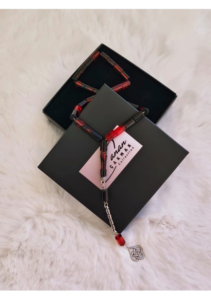 Kesim Kırmızı-Siyah Ateş Kehribar Tesbih