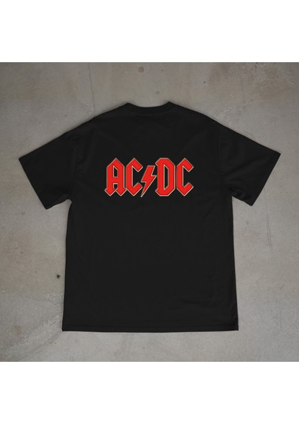Ac:dc Tasarım Baskılı Siyah Oversize T-Shirt