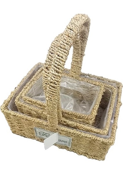 Kare Doğal Hasır Sepet Seti - 3'lü