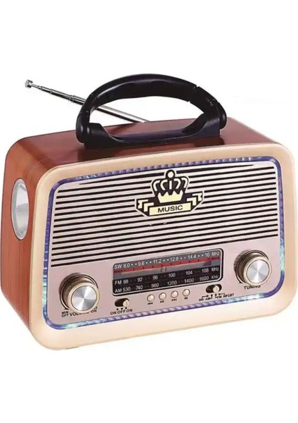 Kahverengi Eskitme Retro Radyo, Bluetooth, Fm, Sd, Aux, Kartlı, Çok Renkli