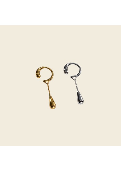 Zincirli Damla Earcuff Küpe | Gold ve Silver Renk | Deliksiz Kullanım | Trend Sallantılı Küpe