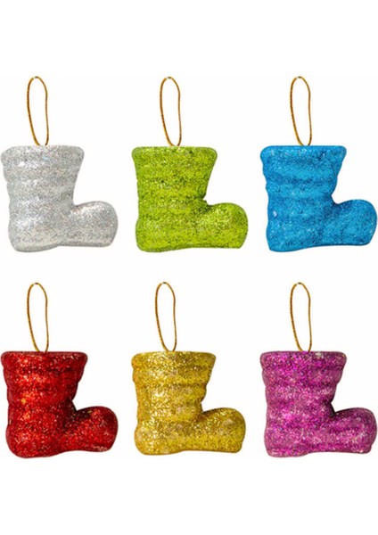 Yılbaşı Ağacı Süsü, Simli Noel Çizme Yılbaşı Ağaç Süsü 6'lı Pakette 6 Adet