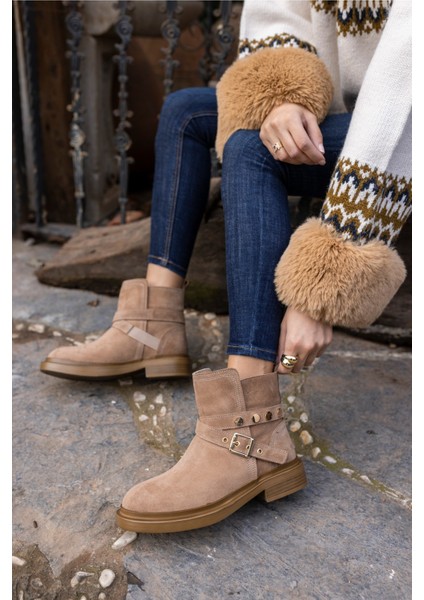 Pietra Kadın Bej Gercek Suet Bot