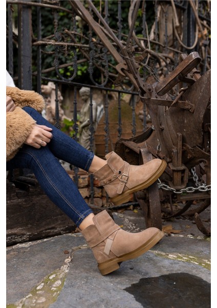 Pietra Kadın Bej Gercek Suet Bot