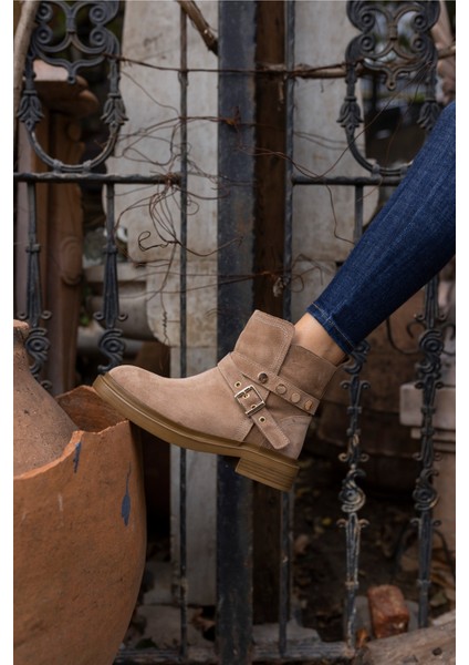 Pietra Kadın Bej Gercek Suet Bot