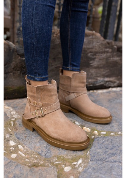 Pietra Kadın Bej Gercek Suet Bot