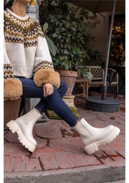 Kyla Kadın Bej Gercek Deri Bot