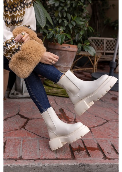 Kyla Kadın Bej Gercek Deri Bot