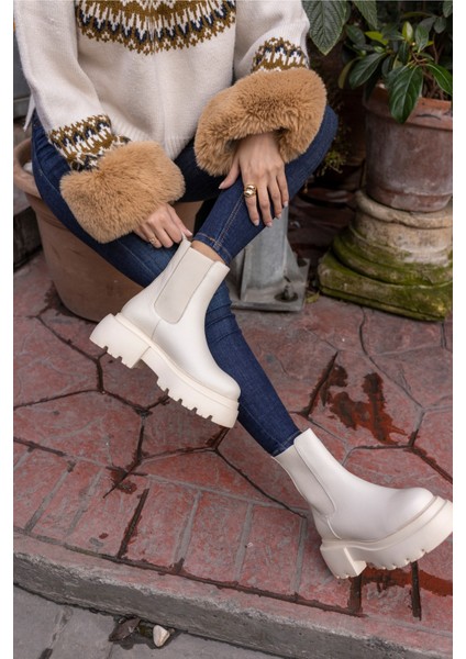 Kyla Kadın Bej Gercek Deri Bot