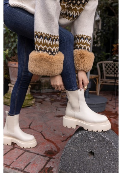 Kyla Kadın Bej Gercek Deri Bot