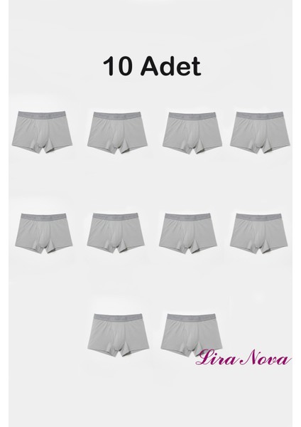 10 Adet Gri Soft Elastan Erkek Boxer %90 Pamuk%10 Elastan