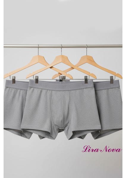 10 Adet Gri Soft Elastan Erkek Boxer %90 Pamuk%10 Elastan