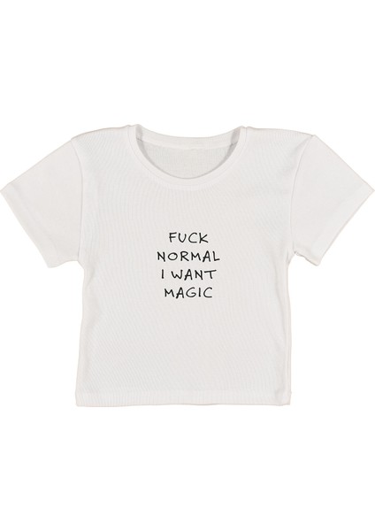 Magic Baskılı Beyaz Crop Top