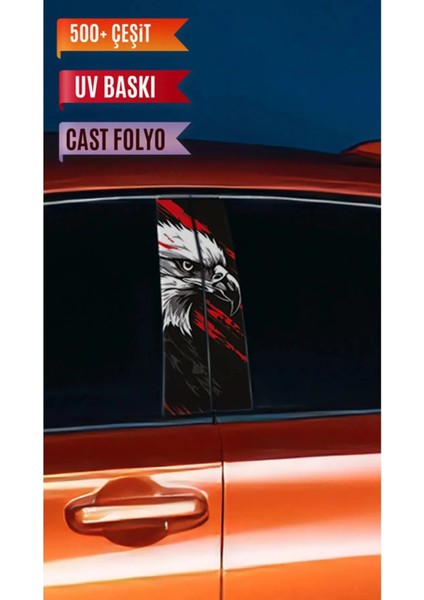 Araç Kapı Direk Kaplama Folyosu Kartal Desenli (Sağ Sol Takım) (2 Adet) - 22X50 cm