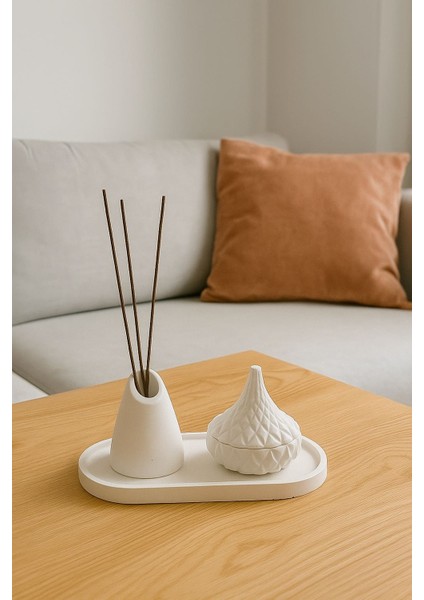 3lü Dekoratif Vazo ve Saklama Kutulu Set Beyaz