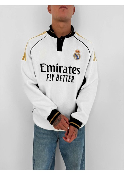 Realmadrid Yakalı Erkek Beyaz Sweatshirt modelleri