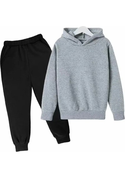 Özel Tasarım Kapüşonlu Baskısız Düz Renk %100 Pamuk Erkek-Kız Çocuk Unısex Kışlık Eşofman Takımı