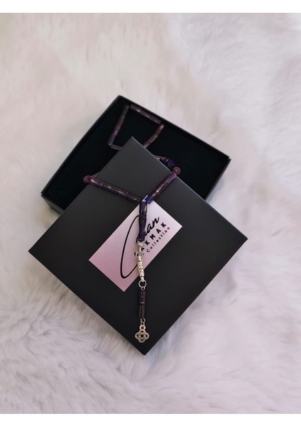 Mor Siyah Karışık Renkli Kesme Kesim Toz Kehribar Tesbih