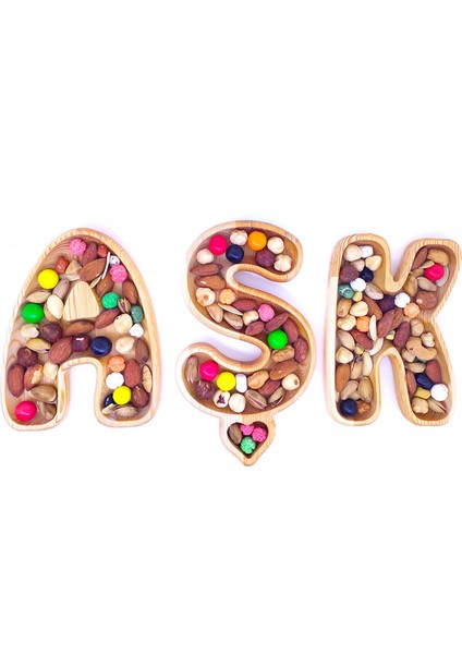 Aşk 3'lü Ahşap Dekoratif Çerezlik