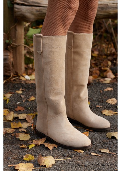 Brenda Kadın Bej Gercek Deri Süet Çizme