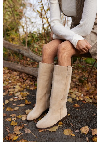 Brenda Kadın Bej Gercek Deri Süet Çizme fırsatları