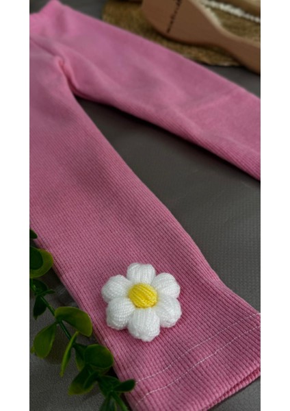 Fitilli Esnek Kumaş Papatya Detaylı Çocuk Taytı