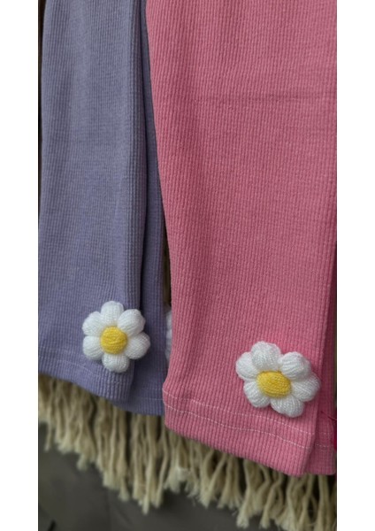 Fitilli Esnek Kumaş Papatya Detaylı Çocuk Taytı