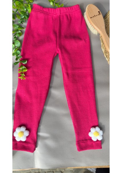 Fitilli Esnek Kumaş Papatya Detaylı Çocuk Taytı