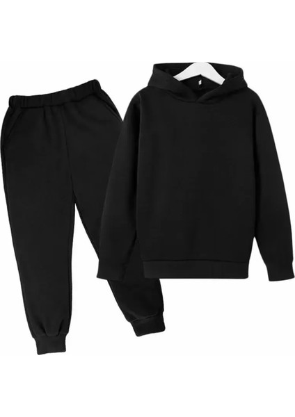 Özel Tasarım Kapüşonlu Baskısız Düz Renk %100 Pamuk Erkek-Kız Çocuk Unısex Kışlık Eşofman Takımı