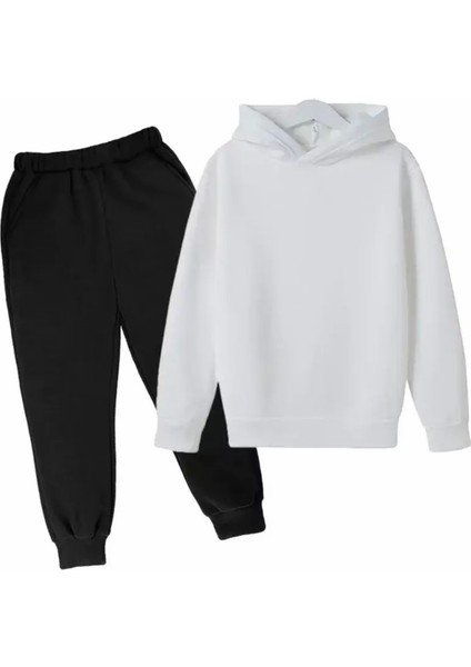 Özel Tasarım Kapüşonlu Baskısız Düz Renk %100 Pamuk Erkek-Kız Çocuk Unısex Kışlık Eşofman Takımı