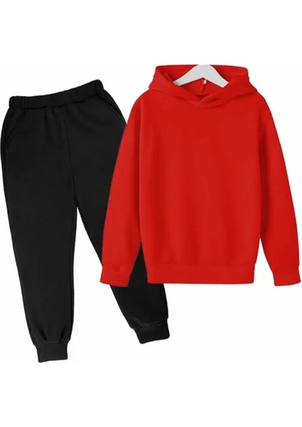 Özel Tasarım Kapüşonlu Baskısız Düz Renk %100 Pamuk Erkek-Kız Çocuk Unısex Kışlık Eşofman Takımı