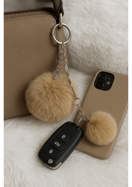 Peluş Pofuduk Ponpon Puf Camel Tüylü Ev Ofis Araba Telefon Cüzdan Çanta Anahtarlık