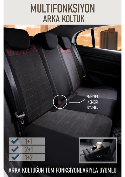 Opel Astra J Sedan Uyumlu Yarı Deri Oto Koltuk Kılıfı 5 Li Set Alta Siyah-Kırmızı modelleri