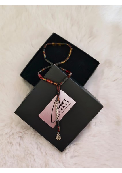 Kırmızı Siyah Sarı Karışık Renkli Kesme Kesim Toz Kehribar Tesbih