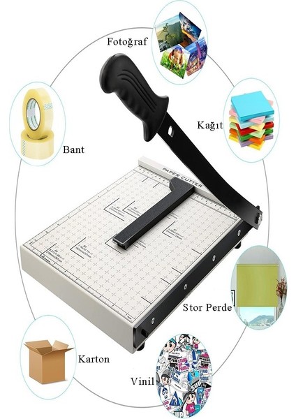 Giyotin Kağıt Kesme Makinesi A4 Metal Kollu Tablalı A5-A4 Ayarlanabilir Sürgülü Paslanmaz Kaliteli fırsatları