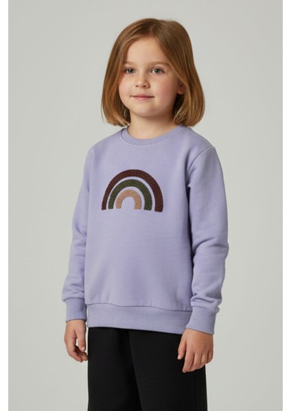 Kız Çocuk %100 Pamuk Gökkuşağı Süzeneli Sweatshirt - 1021