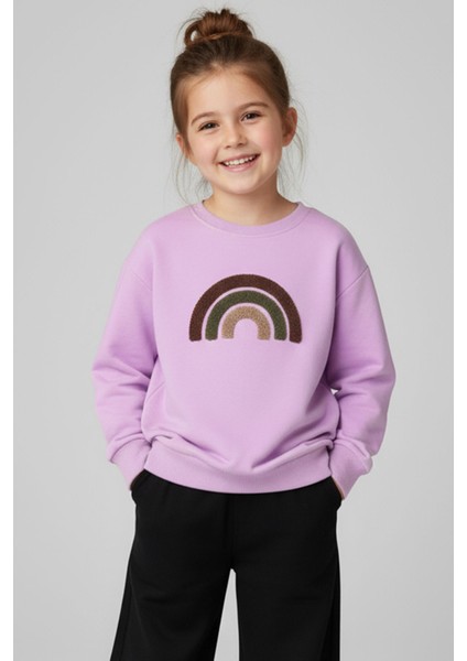 Kız Çocuk %100 Pamuk Gökkuşağı Süzeneli Sweatshirt - 1021