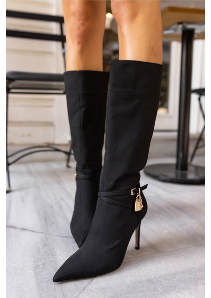 Pella Kadın Siyah Saten Kilit Detay Çizme fırsatları